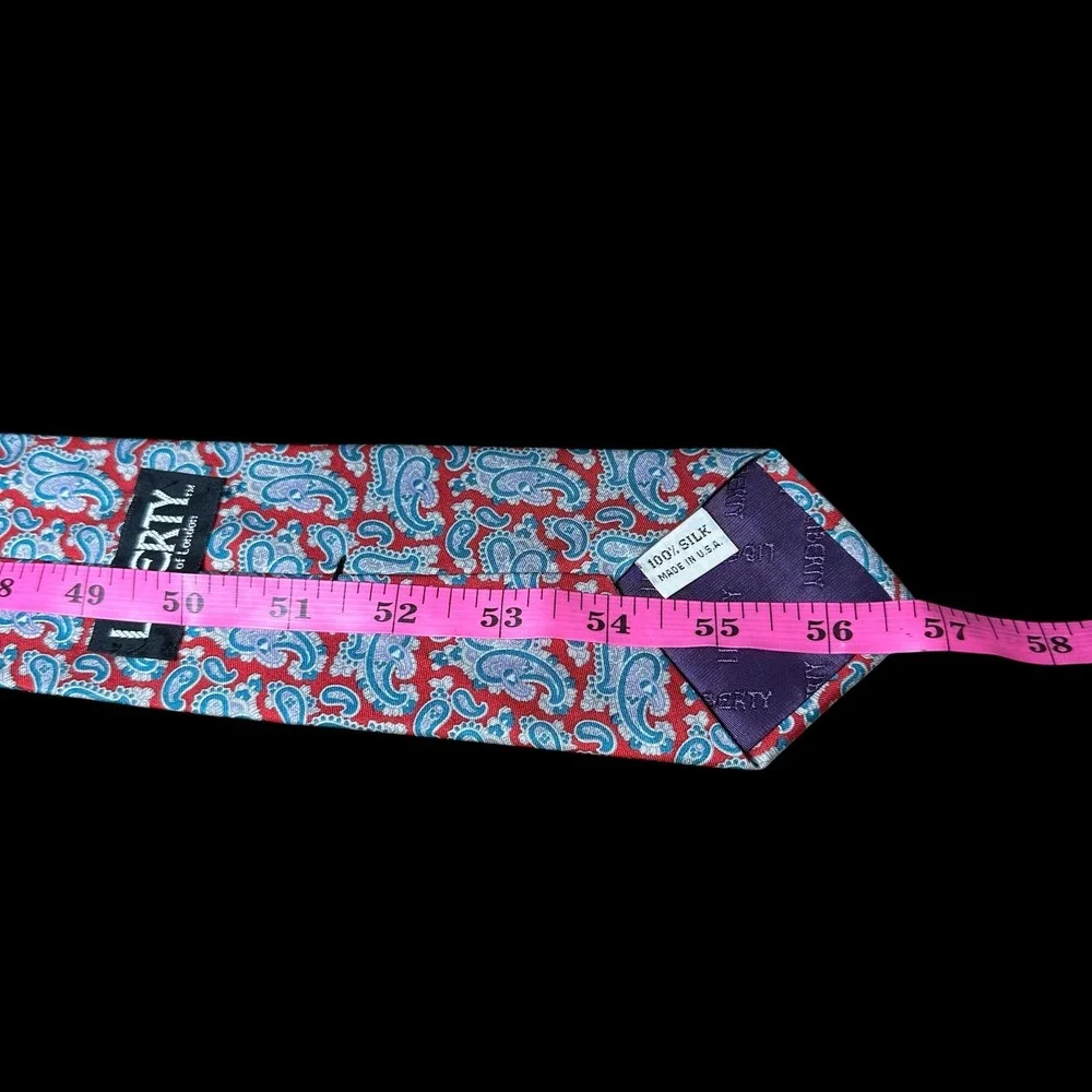 Liberty of London Mens Silk Tie Red Blue Paisley Made in USA Necktie